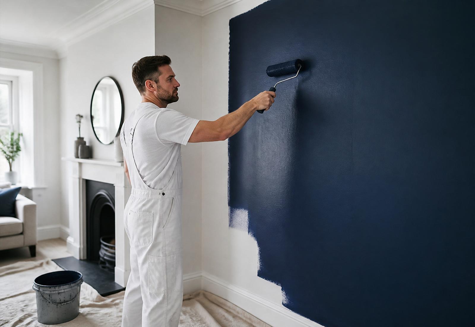 Professional painter finishing a feature wall